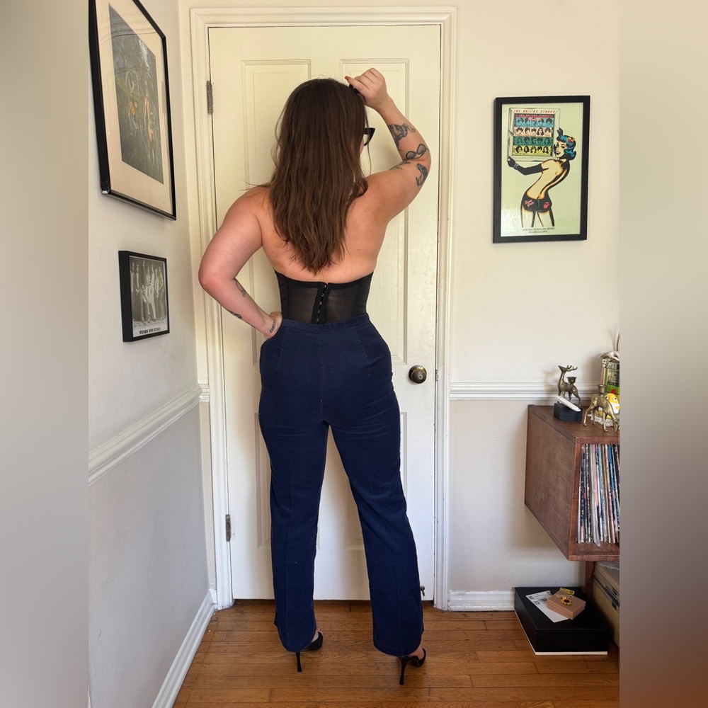 60s Vintage Side Zip Navy Corduroy Pants - Picture 2 of 8